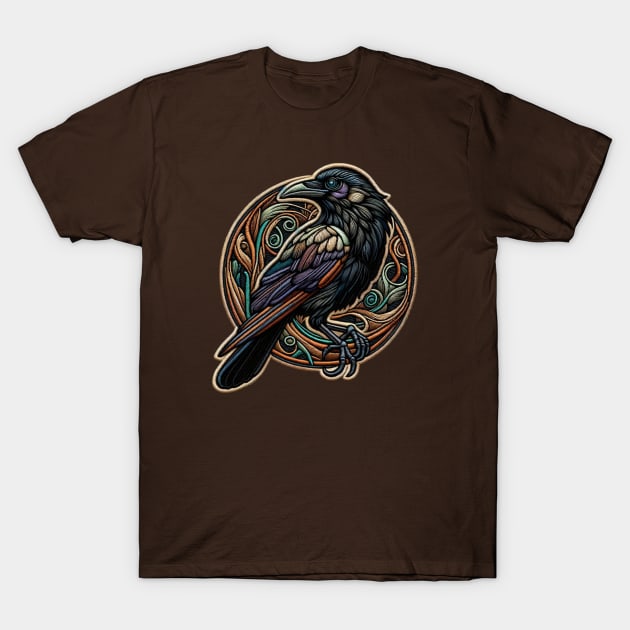 Crow Obsession Embroidered Patch T-Shirt by Xie